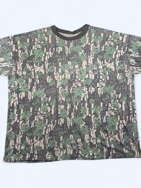 Vintage Trebark Camo Pocket T-Shirt Single Stitch Ringer Collar Boxy Hunting
